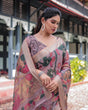 Load image into Gallery viewer, Pastel Peach Kalamkari Design Pure Cotton Linen Saree with Blouse and Tassels LINEN