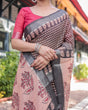 Load image into Gallery viewer, Peach and Black Floral and Geometric Design Pure Cotton Linen Saree with Blouse and Tassels LINEN