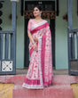 Load image into Gallery viewer, Soft Pink and Magenta Floral &amp; Foliage Print Cotton Linen Saree with Blouse and Tassel Finish LINEN
