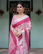 Load image into Gallery viewer, Soft Pink and Magenta Floral &amp; Foliage Print Cotton Linen Saree with Blouse and Tassel Finish LINEN