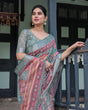 Load image into Gallery viewer, Pink and Maroon Pure Cotton Linen Saree with Blouse and Tassels - Floral Design with Leaf Patterns LINEN