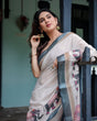 Load image into Gallery viewer, Ivory Pure Cotton Linen Saree with Elephant Motif and Tassel Detailing LINEN