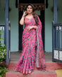 Load image into Gallery viewer, Magenta and Pink Pure Cotton Linen Saree with Floral and Paisley Block Print, Blouse, and Tassel Detailing LINEN