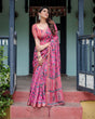 Load image into Gallery viewer, Magenta and Pink Pure Cotton Linen Saree with Floral and Paisley Block Print, Blouse, and Tassel Detailing LINEN