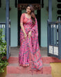 Load image into Gallery viewer, Magenta and Pink Pure Cotton Linen Saree with Floral and Paisley Block Print, Blouse, and Tassel Detailing LINEN
