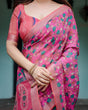 Load image into Gallery viewer, Magenta and Pink Pure Cotton Linen Saree with Floral and Paisley Block Print, Blouse, and Tassel Detailing LINEN