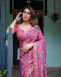 Load image into Gallery viewer, Magenta and Pink Pure Cotton Linen Saree with Floral and Paisley Block Print, Blouse, and Tassel Detailing LINEN
