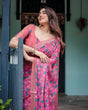 Load image into Gallery viewer, Magenta and Pink Pure Cotton Linen Saree with Floral and Paisley Block Print, Blouse, and Tassel Detailing LINEN