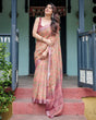 Load image into Gallery viewer, Beige and Rust Pure Cotton Linen Saree with Tribal Block Print, Blouse, and Tassel Detailing LINEN