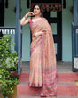 Load image into Gallery viewer, Beige and Rust Pure Cotton Linen Saree with Tribal Block Print, Blouse, and Tassel Detailing LINEN