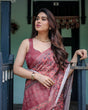 Load image into Gallery viewer, Rust Red Pure Cotton Linen Saree with Floral Block Print, Blouse, and Tassel Detailing LINEN