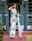 White and Grey Pure Cotton Linen Saree with Floral Print, Blouse, and Tassel Detailing LINEN