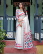 Load image into Gallery viewer, White Pure Cotton Linen Saree with Multicolor Checkered Design, Blouse, and Tassel Detailing LINEN