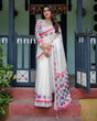 Load image into Gallery viewer, White Pure Cotton Linen Saree with Multicolor Checkered Design, Blouse, and Tassel Detailing LINEN