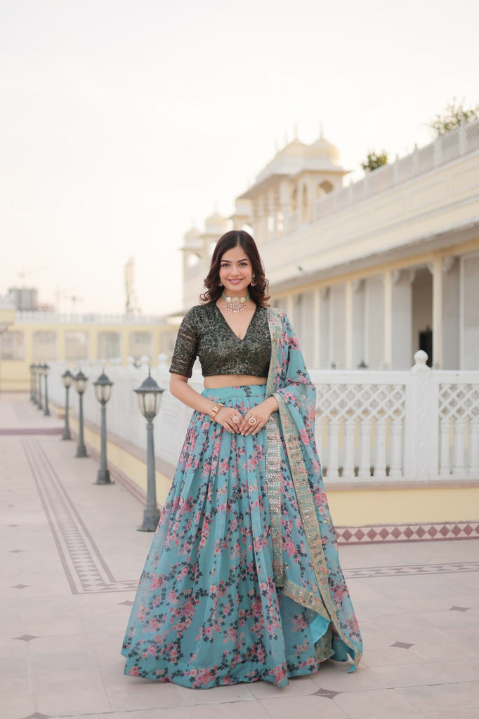 Stunning Russian Silk Lehenga Choli Set with Sequin Embroidery ClothsVilla