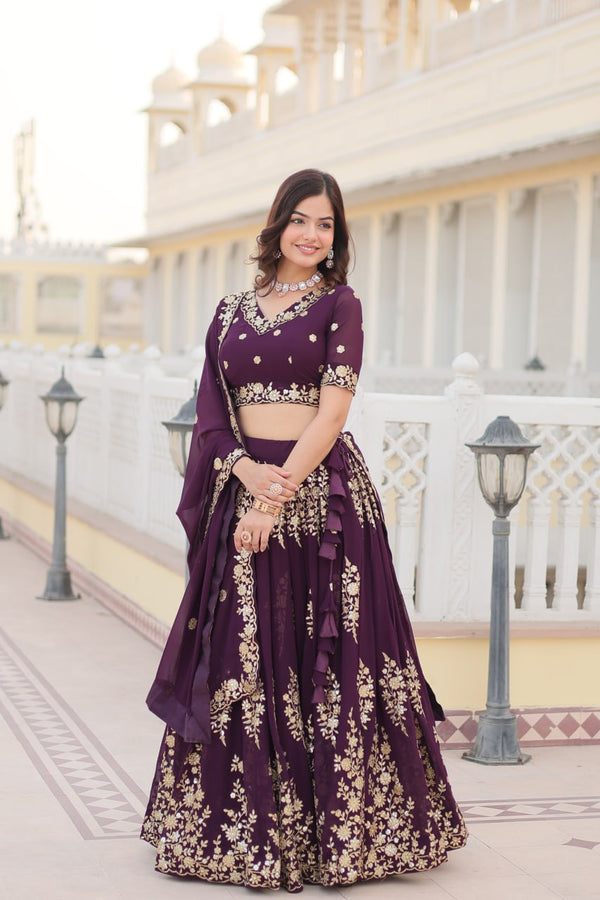 Faux Blooming Georgette Lehenga Choli Set with Heavy Embroidered Work ClothsVilla
