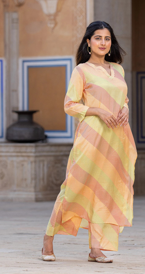 Mustard Sunshine Kurti Set with Printed Design ClothsVilla