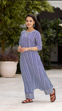 Load image into Gallery viewer, Breezy Blue Muslin Kurti Set with Printed Design - Designer Readymade ClothsVilla