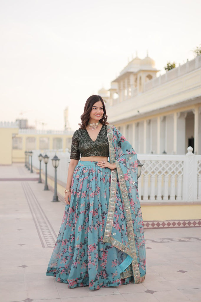 Stunning Russian Silk Lehenga Choli Set with Sequin Embroidery ClothsVilla