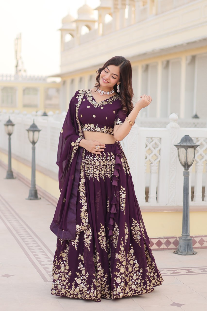 Faux Blooming Georgette Lehenga Choli Set with Heavy Embroidered Work ClothsVilla