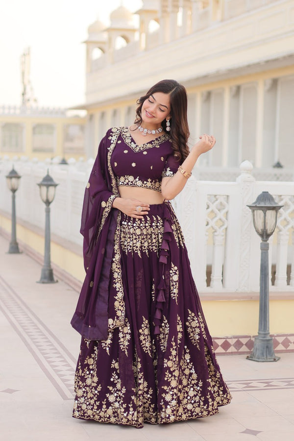Faux Blooming Georgette Lehenga Choli Set with Heavy Embroidered Work ClothsVilla