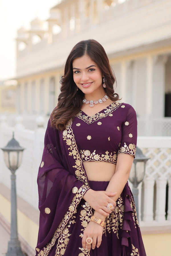 Faux Blooming Georgette Lehenga Choli Set with Heavy Embroidered Work ClothsVilla