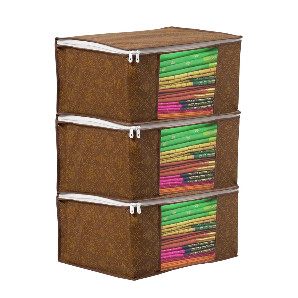 Pack of - 6 - Non-Woven Saree Storage Bags with Zip – Dust & Moisture Proof Saree Covers | Transparent Window | Ideal for Silk & Cotton Sarees ClothsVilla