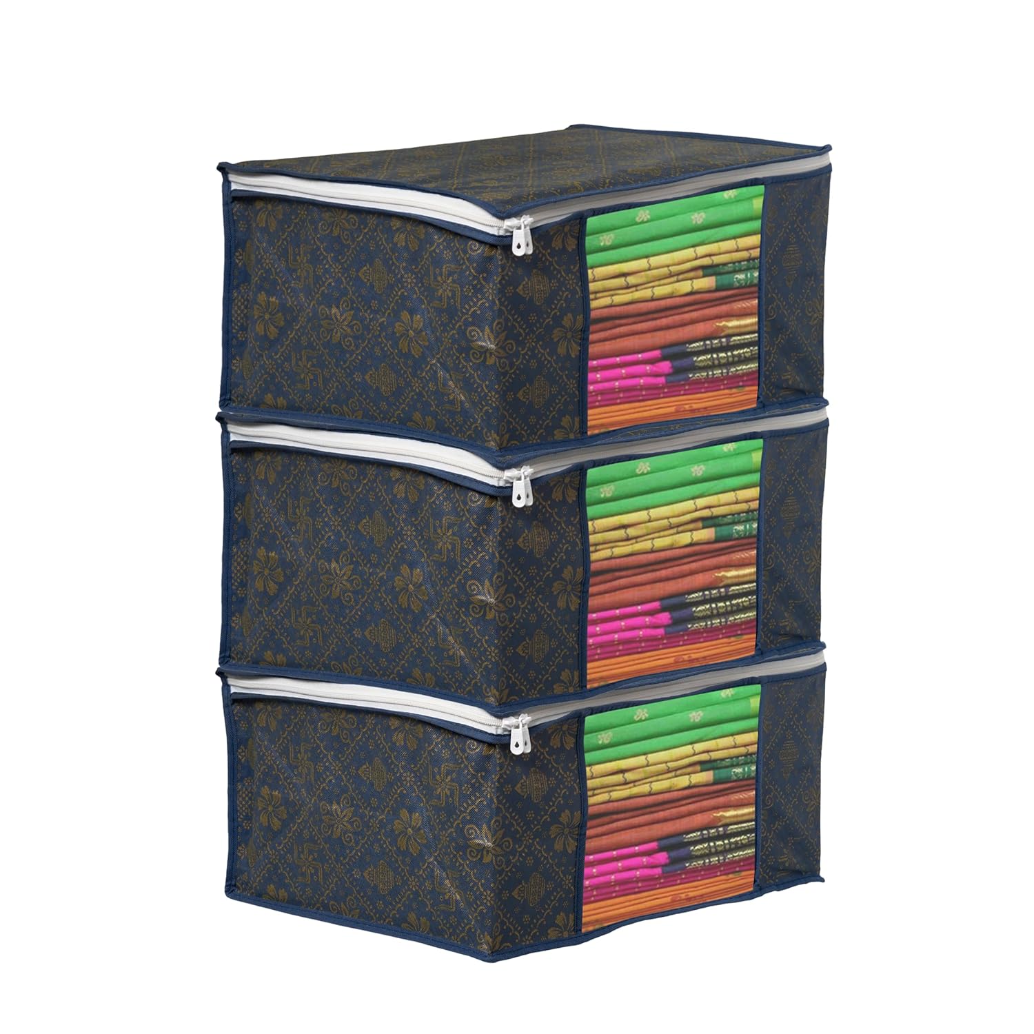Pack of - 6 - Non-Woven Saree Storage Bags with Zip – Dust & Moisture Proof Saree Covers | Transparent Window | Ideal for Silk & Cotton Sarees ClothsVilla