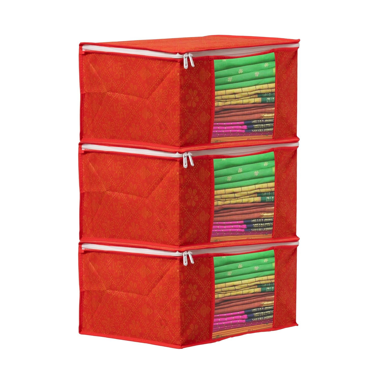 Pack of - 6 - Non-Woven Saree Storage Bags with Zip – Dust & Moisture Proof Saree Covers | Transparent Window | Ideal for Silk & Cotton Sarees ClothsVilla