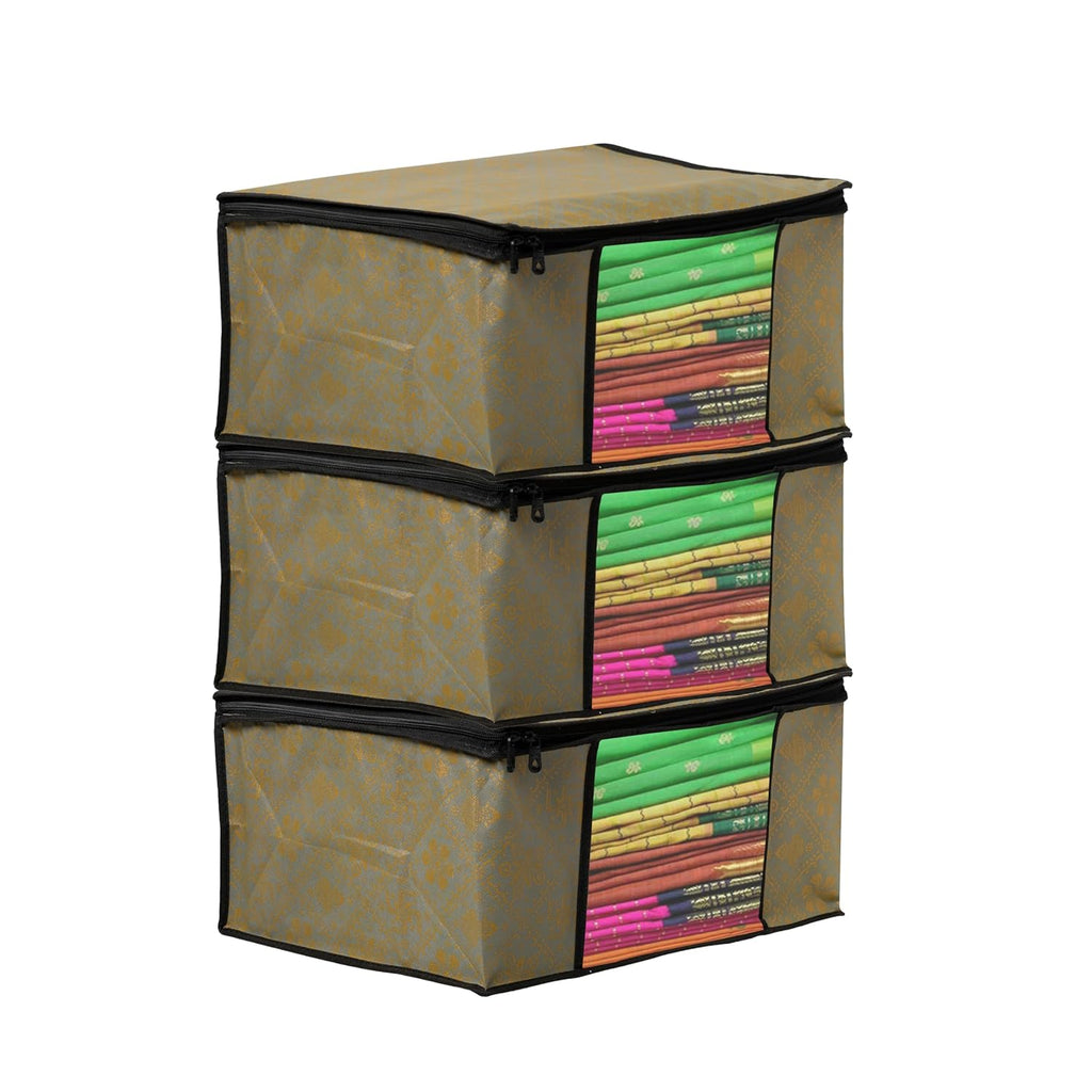 Pack of - 6 - Non-Woven Saree Storage Bags with Zip – Dust & Moisture Proof Saree Covers | Transparent Window | Ideal for Silk & Cotton Sarees ClothsVilla