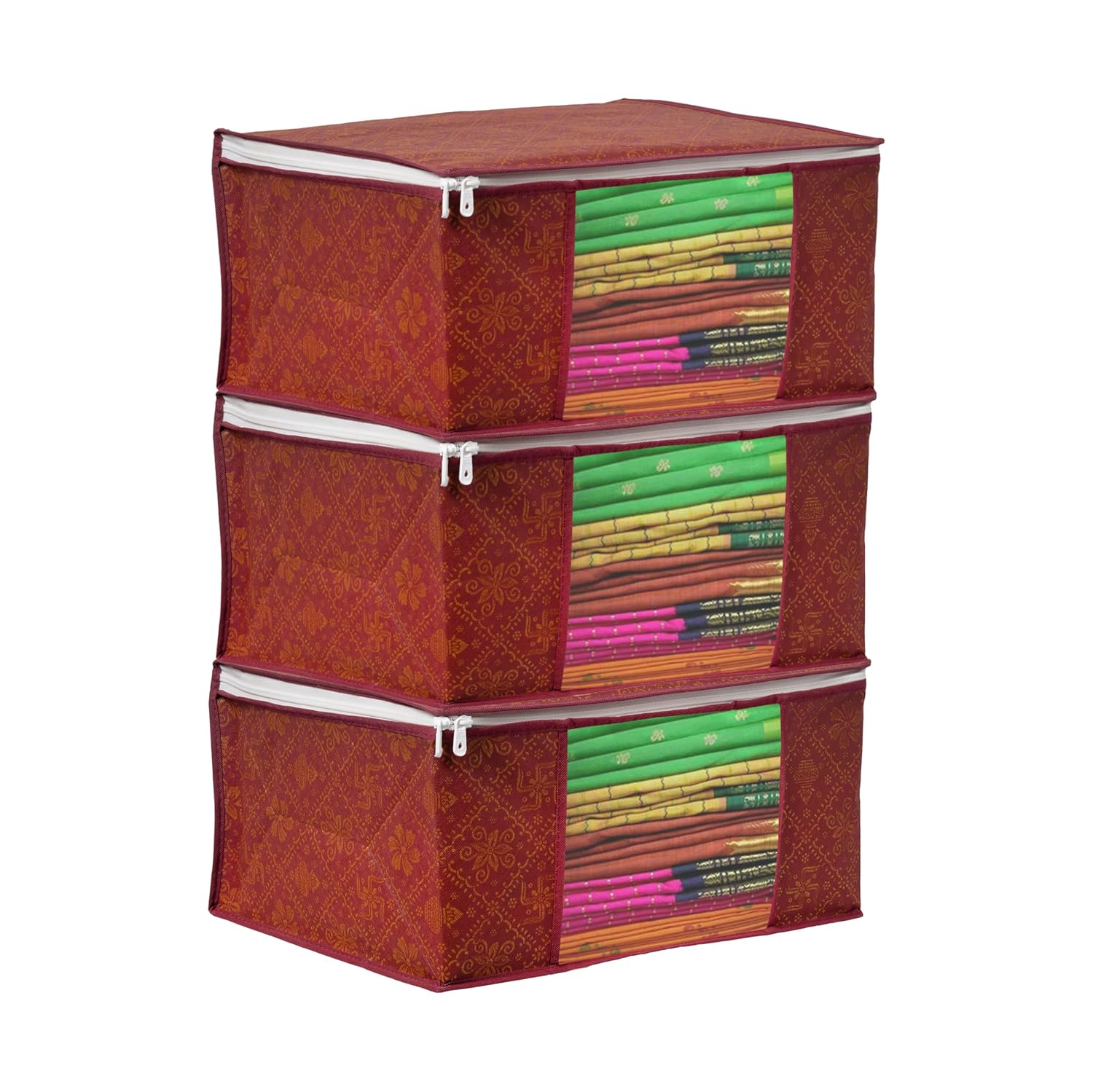 Pack of - 6 - Non-Woven Saree Storage Bags with Zip – Dust & Moisture Proof Saree Covers | Transparent Window | Ideal for Silk & Cotton Sarees ClothsVilla