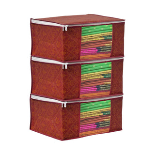 Pack of - 6 - Non-Woven Saree Storage Bags with Zip – Dust & Moisture Proof Saree Covers | Transparent Window | Ideal for Silk & Cotton Sarees ClothsVilla