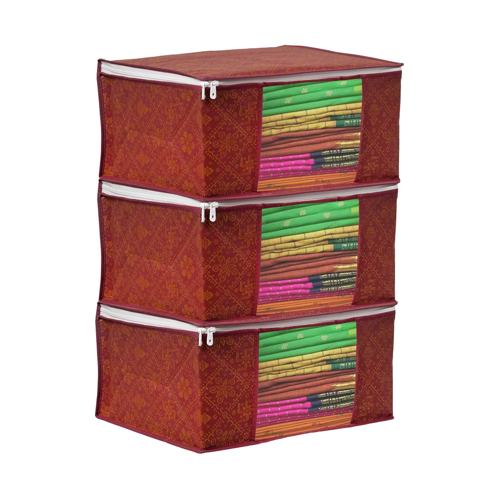 Pack of - 6 - Non-Woven Saree Storage Bags with Zip – Dust & Moisture Proof Saree Covers | Transparent Window | Ideal for Silk & Cotton Sarees ClothsVilla