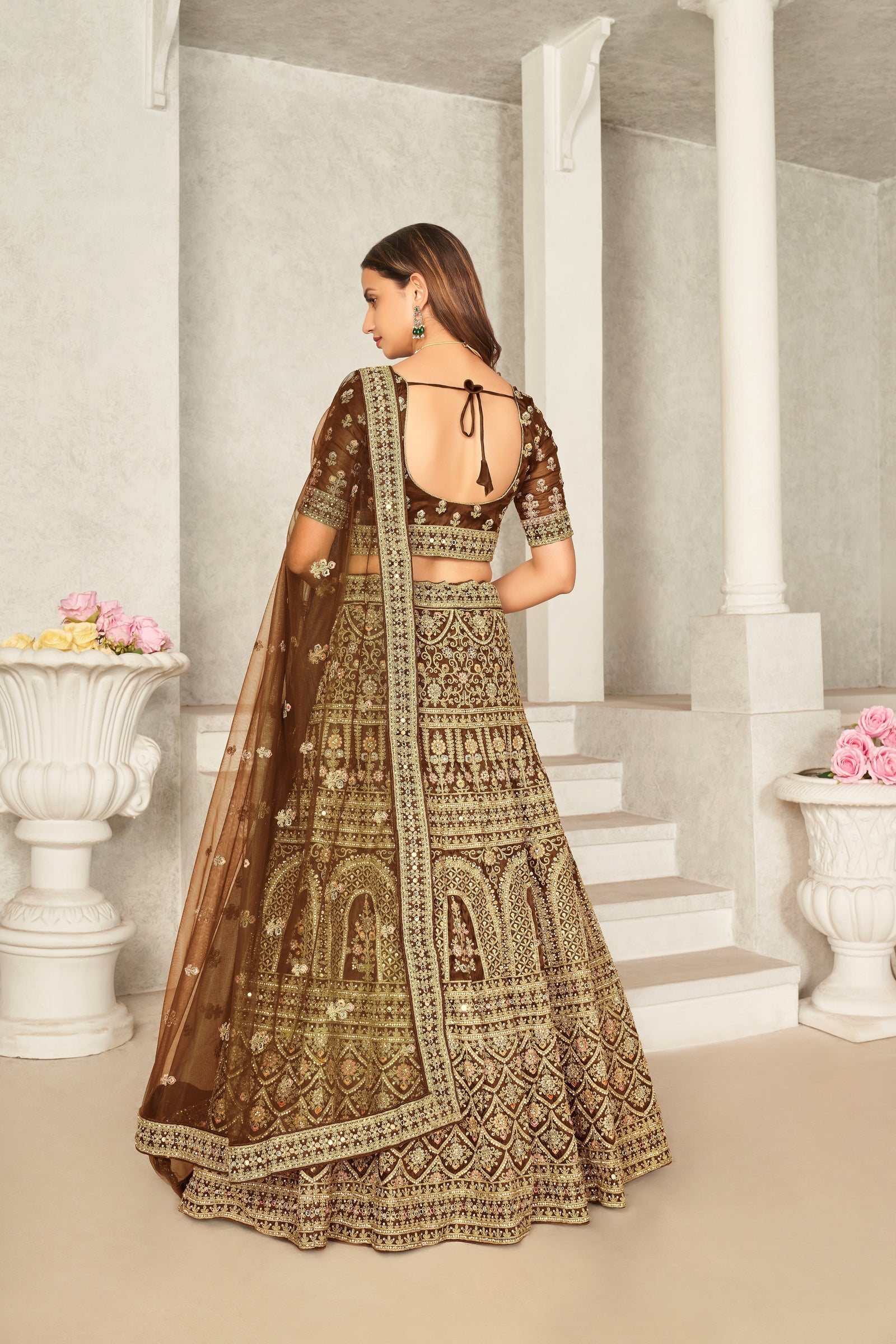 Mustard Yellow Organza Net Lehenga Choli Set - Embroidered Bridal Wear ClothsVilla
