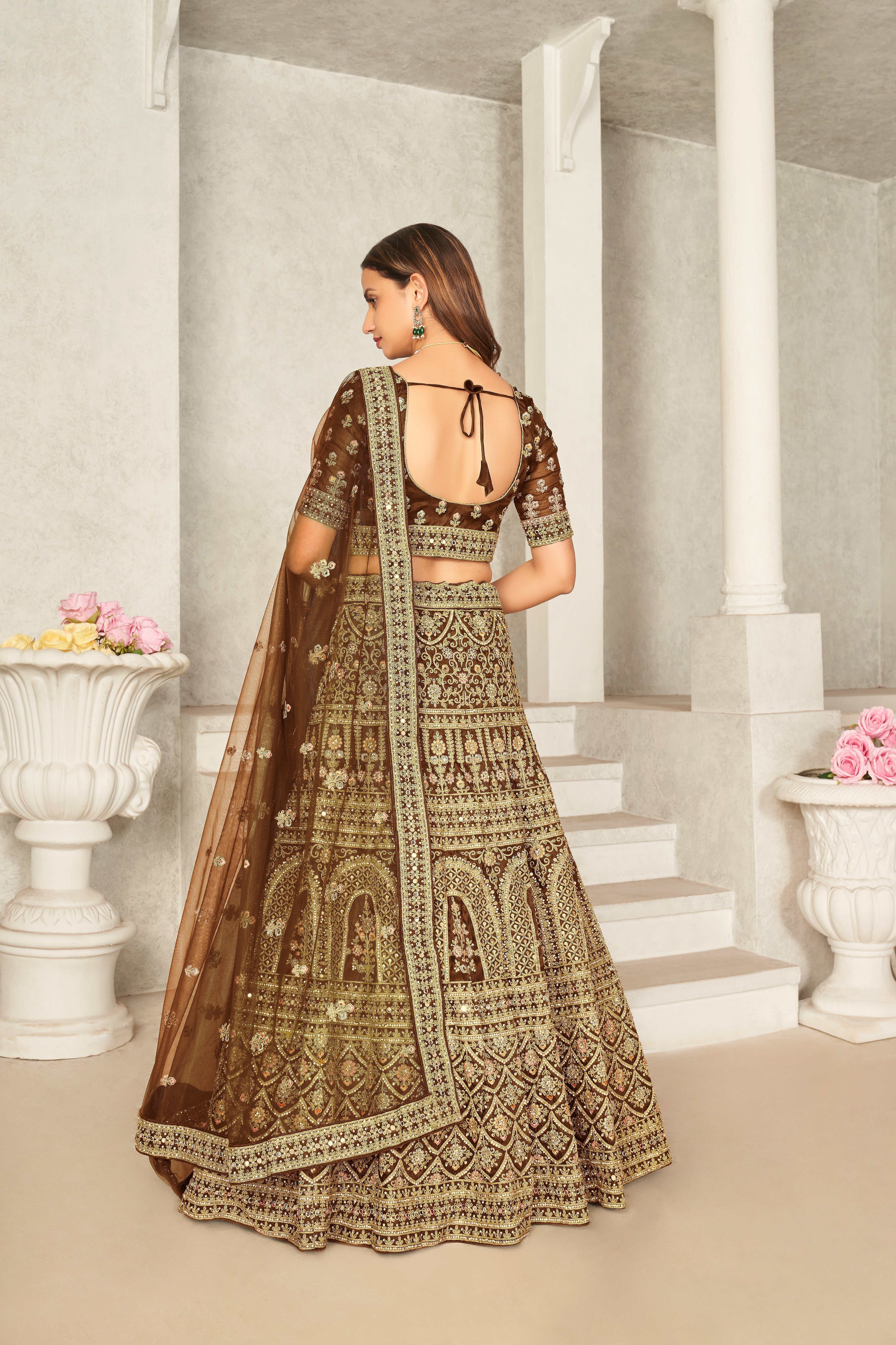 Mustard Yellow Organza Net Lehenga Choli Set - Embroidered Bridal Wear ClothsVilla
