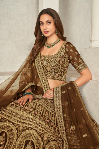 Mustard Yellow Organza Net Lehenga Choli Set - Embroidered Bridal Wear ClothsVilla