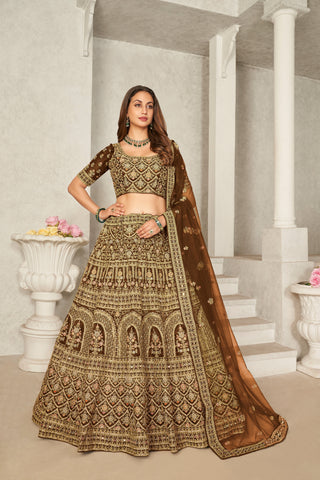 Mustard Yellow Organza Net Lehenga Choli Set - Embroidered Bridal Wear ClothsVilla