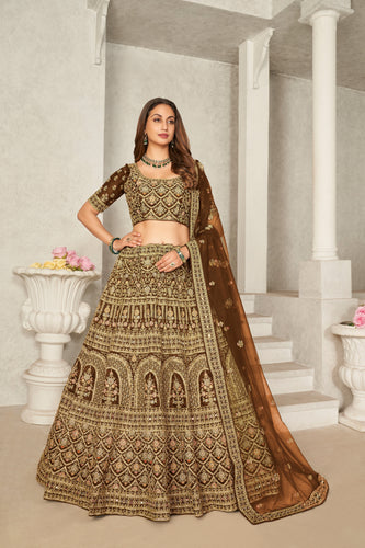 Mustard Yellow Organza Net Lehenga Choli Set - Embroidered Bridal Wear ClothsVilla