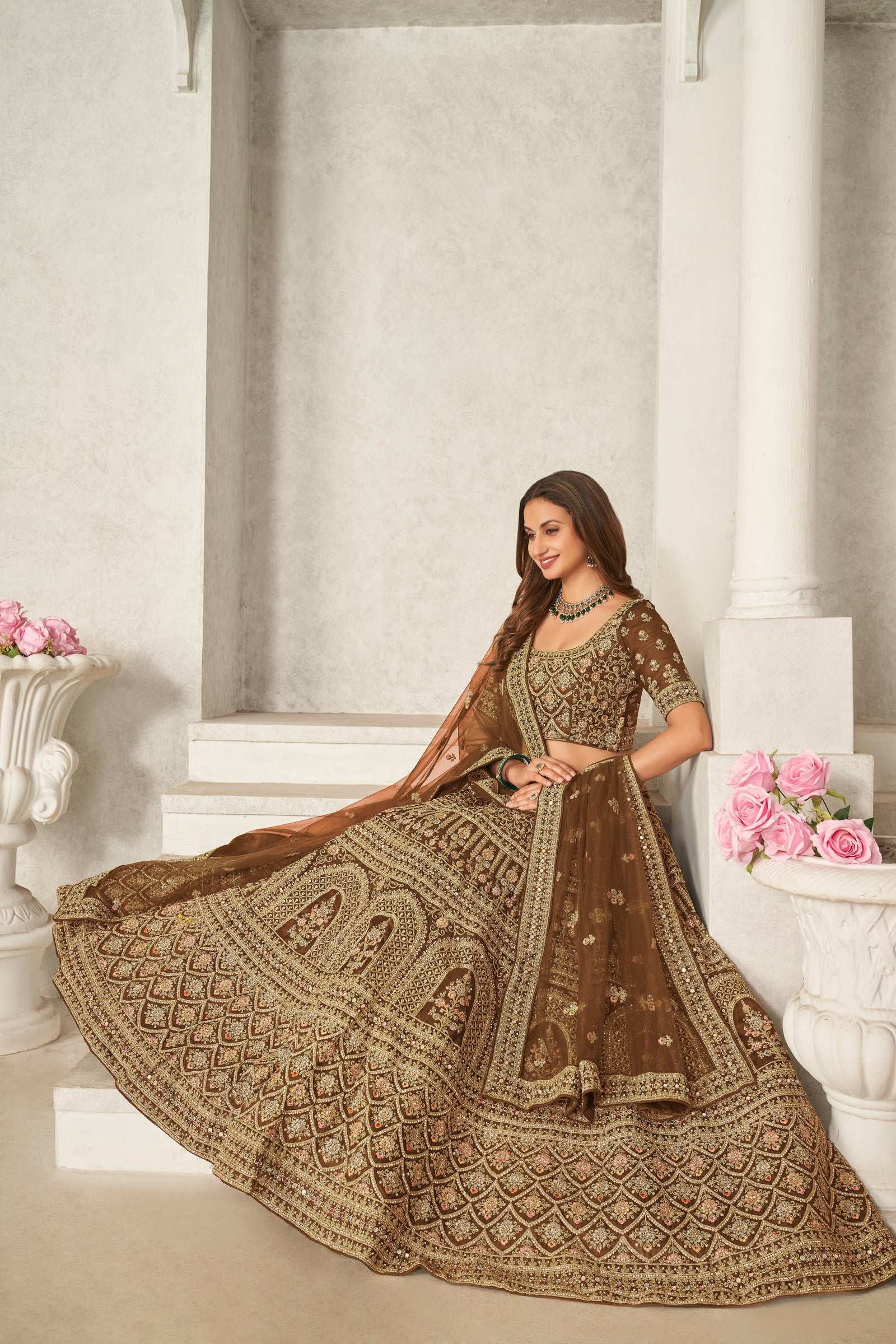 Mustard Yellow Organza Net Lehenga Choli Set - Embroidered Bridal Wear ClothsVilla