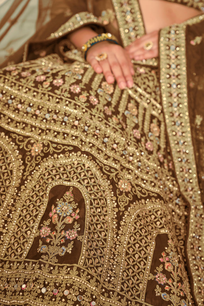 Mustard Yellow Organza Net Lehenga Choli Set - Embroidered Bridal Wear ClothsVilla