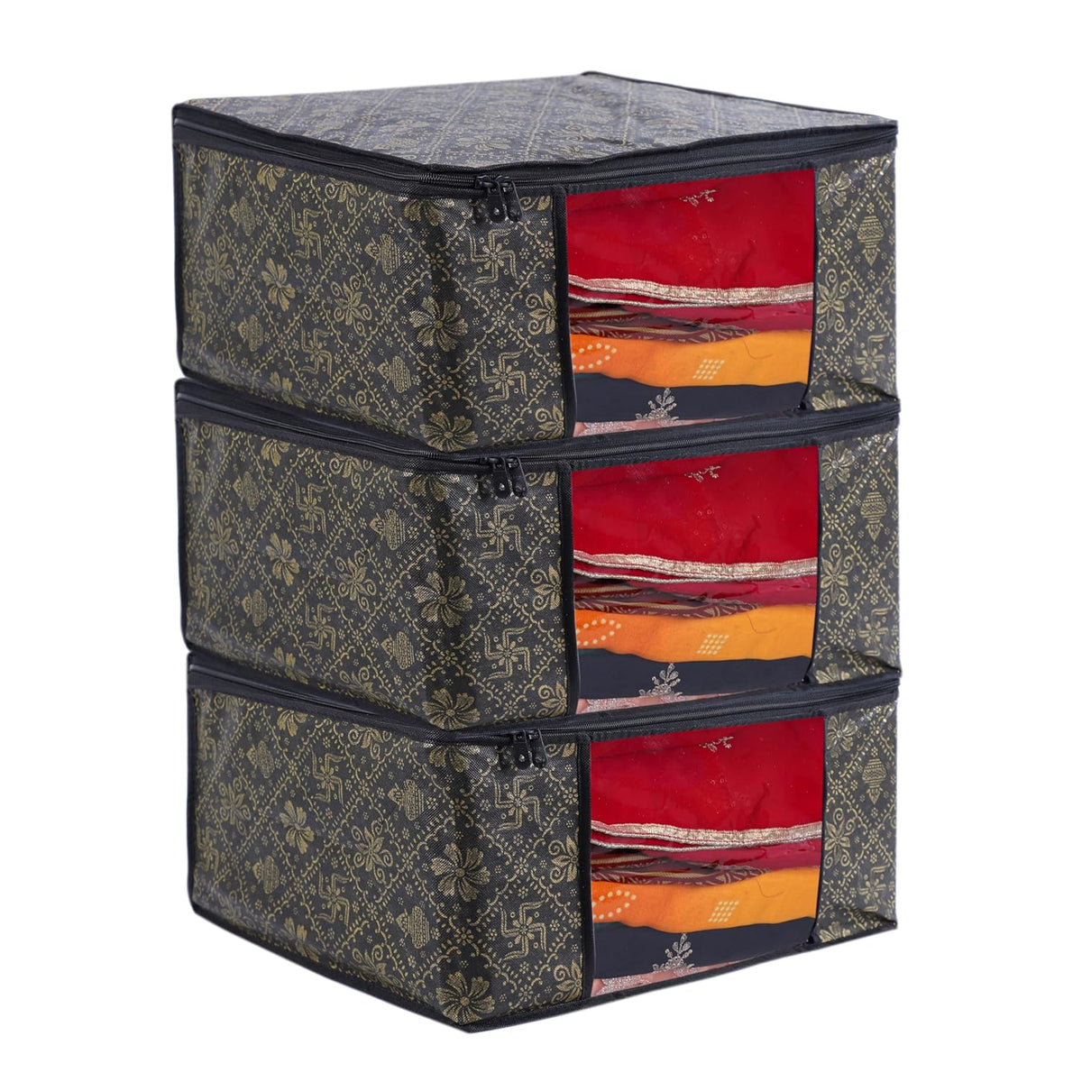 Pack of - 6 - Non-Woven Saree Storage Bags with Zip – Dust & Moisture Proof Saree Covers | Transparent Window | Ideal for Silk & Cotton Sarees ClothsVilla