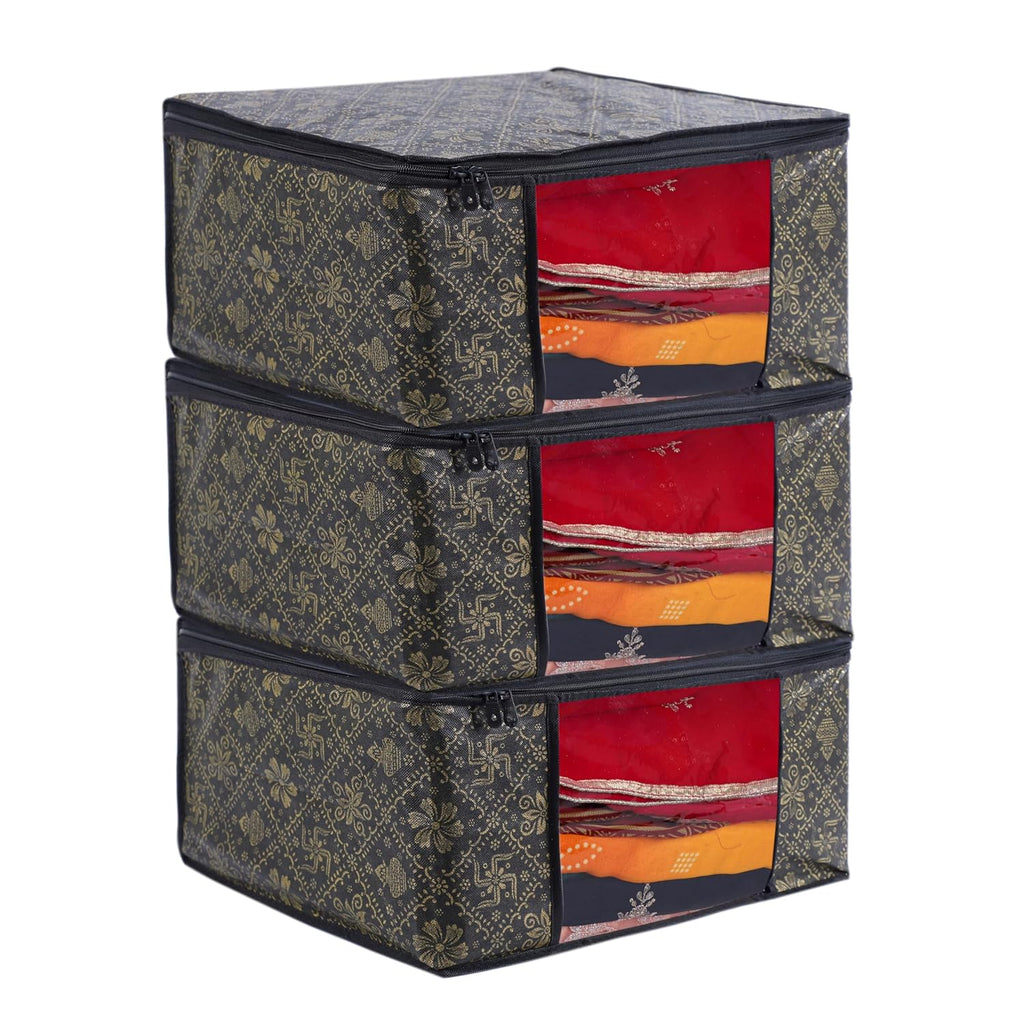 Pack of - 6 - Non-Woven Saree Storage Bags with Zip – Dust & Moisture Proof Saree Covers | Transparent Window | Ideal for Silk & Cotton Sarees ClothsVilla