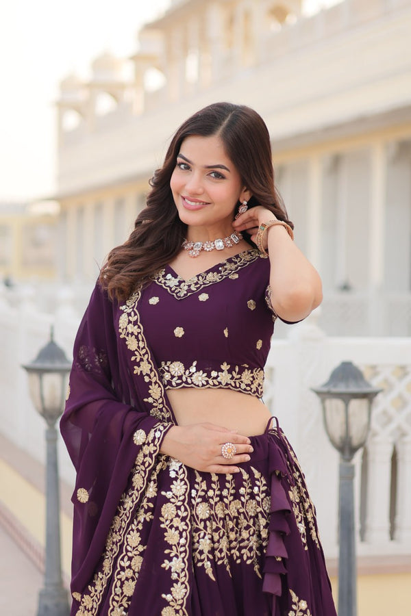 Faux Blooming Georgette Lehenga Choli Set with Heavy Embroidered Work ClothsVilla