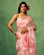 Load image into Gallery viewer, Rose Pink Pure Organza Saree with Hand-Painted Multi-Floral Motifs &amp; Sequin Highlights | Satin Blouse FANCY SAREES