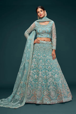 Ocean Aqua Wedding Lehenga Choli – Soft Net Perfection Clothsvilla