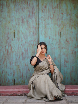 Exquisite Artichoke Gadhwal Chex Saree with Arca Work and Lucknowi Work Blouse ClothsVilla
