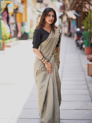 Exquisite Artichoke Gadhwal Chex Saree with Arca Work and Lucknowi Work Blouse ClothsVilla