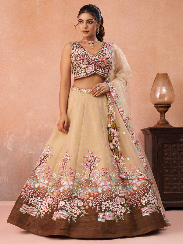 Net Sequins Embroidered Semi-Stitched Lehenga Choli with Dupatta Clothsvilla