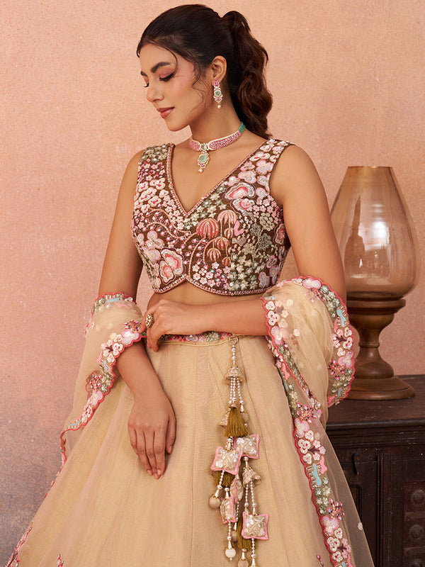 Net Sequins Embroidered Semi-Stitched Lehenga Choli with Dupatta Clothsvilla