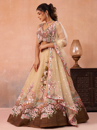 Net Sequins Embroidered Semi-Stitched Lehenga Choli with Dupatta Clothsvilla